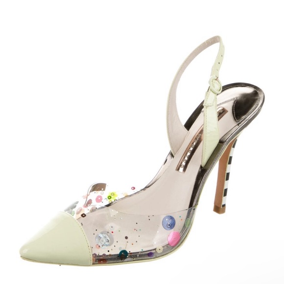 SOPHIA WEBSTER PVC Glitter Printed Slingback Pointed Toe Pumps - 6 - NWT! - Picture 2 of 7
